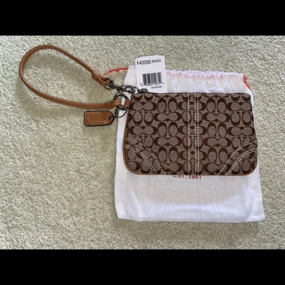 Coach Light Brown "Signature C" Cloth Wristlet
